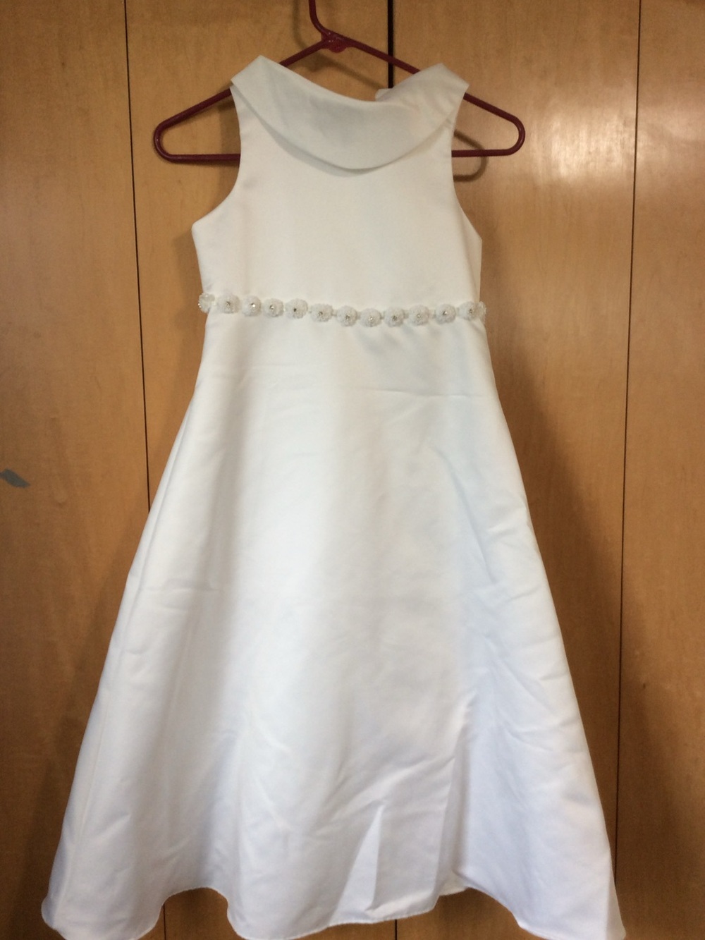 White Flower-Trim Girls' Dress